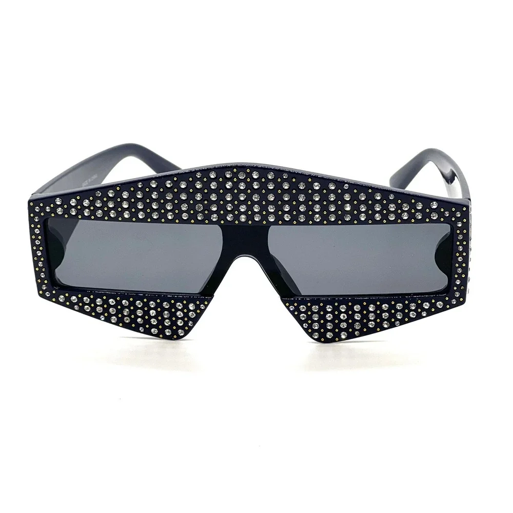 Black Rectangular Frame Women Sunglasses‎ Embellished small Crystals Rhinestones